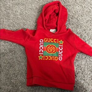 Gucci Red Kids Hoodie with Green and Yellow Logo